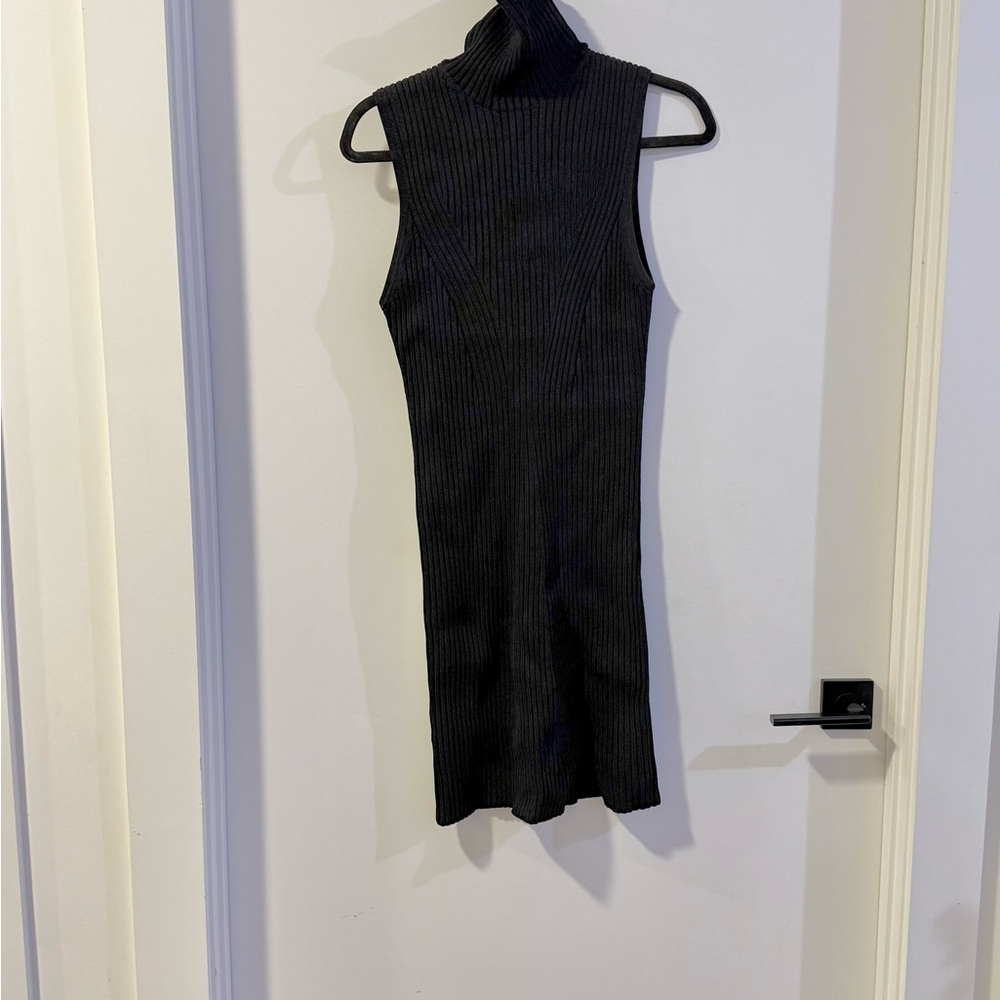 STAUD Black Sleeveless Mock Neck Ribbed Mini Dress - Picture 5 of 9